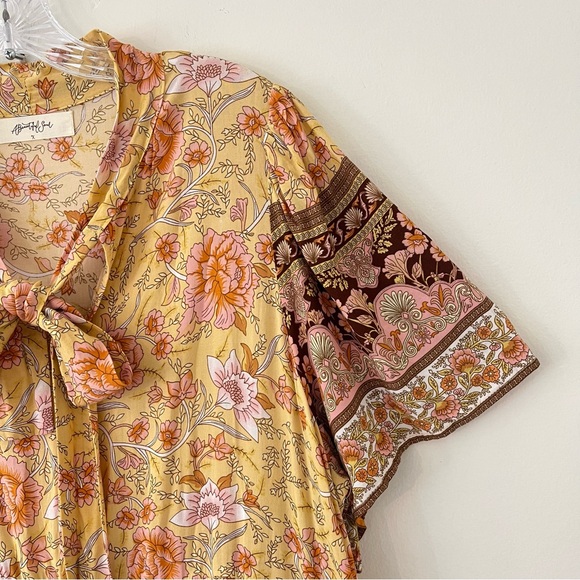 A Beautiful Soul Floral Tie Ribbon Tiered Ruffled Hem Flowy Maxi Dress XL - Picture 2 of 14